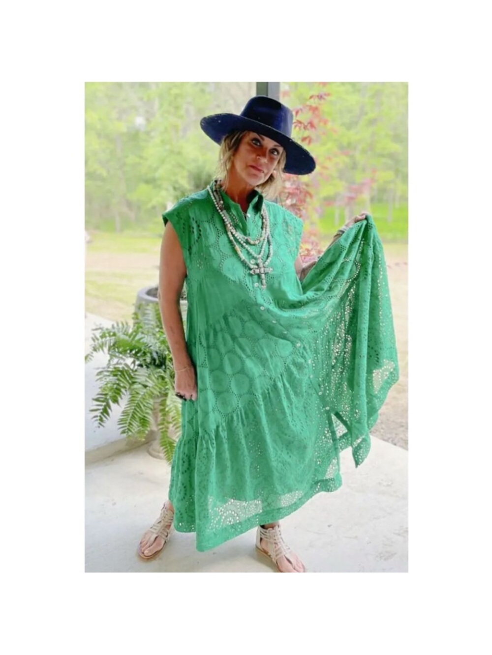 NWT Jaded Gypsy New Beginnings Kelly Green Eyelet Dress/Duster